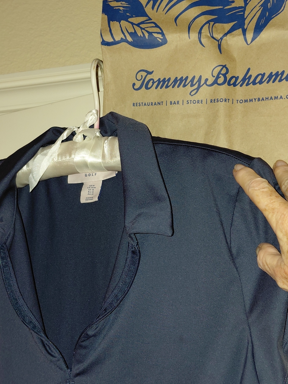 Nwot Tommy Bahama Navy Short-Sleeve Polo Golf Tee, Sz Med, + Logo Bag Included